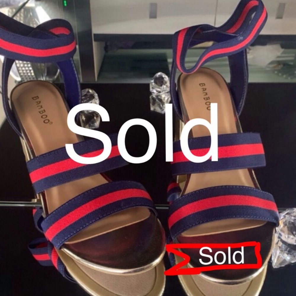 Striped Red and Blue open toe sandal heel